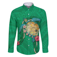 Hawaii Pikake and Maile Lei Family Matching Tank Maxi Dress and Hawaiian Shirt Honu Polynesian Pattern Green Color