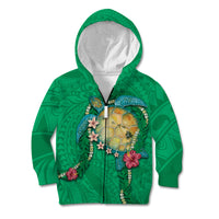Hawaii Pikake and Maile Lei Kid Hoodie Honu Polynesian Pattern Green Color