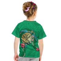 Hawaii Pikake and Maile Lei Kid T Shirt Honu Polynesian Pattern Green Color LT03 - Polynesian Pride