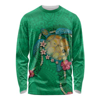 Hawaii Pikake and Maile Lei Long Sleeve Shirt Honu Polynesian Pattern Green Color LT03 Unisex Green - Polynesian Pride