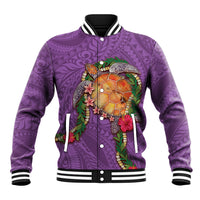 Hawaii Pikake and Maile Lei Baseball Jacket Honu Polynesian Pattern Pink Color