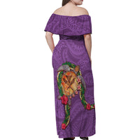 Hawaii Pikake and Maile Lei Family Matching Off Shoulder Maxi Dress and Hawaiian Shirt Honu Polynesian Pattern Pink Color LT03 - Polynesian Pride