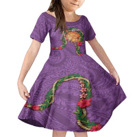 Hawaii Pikake and Maile Lei Family Matching Off Shoulder Short Dress and Hawaiian Shirt Honu Polynesian Pattern Pink Color LT03 Daughter's Dress Pink - Polynesian Pride