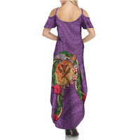 Hawaii Pikake and Maile Lei Family Matching Summer Maxi Dress and Hawaiian Shirt Honu Polynesian Pattern Pink Color LT03 - Polynesian Pride