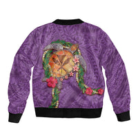 Hawaii Pikake and Maile Lei Sleeve Zip Bomber Jacket Honu Polynesian Pattern Pink Color LT03 - Polynesian Pride