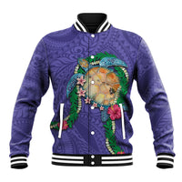 Hawaii Pikake and Maile Lei Baseball Jacket Honu Polynesian Pattern Purple Color