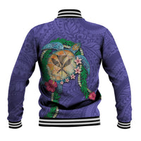 Hawaii Pikake and Maile Lei Baseball Jacket Honu Polynesian Pattern Purple Color