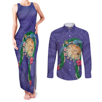 Hawaii Pikake and Maile Lei Couples Matching Tank Maxi Dress and Long Sleeve Button Shirt Honu Polynesian Pattern Purple Color LT03 Purple - Polynesian Pride