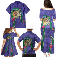 Hawaii Pikake and Maile Lei Family Matching Puletasi and Hawaiian Shirt Honu Polynesian Pattern Purple Color LT03 - Polynesian Pride