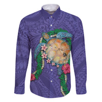 Hawaii Pikake and Maile Lei Family Matching Puletasi and Hawaiian Shirt Honu Polynesian Pattern Purple Color LT03 Dad's Shirt - Long Sleeve Purple - Polynesian Pride