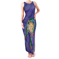 Hawaii Pikake and Maile Lei Family Matching Tank Maxi Dress and Hawaiian Shirt Honu Polynesian Pattern Purple Color