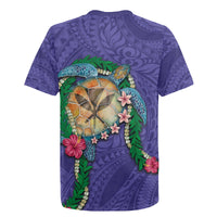 Hawaii Pikake and Maile Lei Rugby Jersey Honu Polynesian Pattern Purple Color