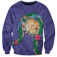 Hawaii Pikake and Maile Lei Sweatshirt Honu Polynesian Pattern Purple Color