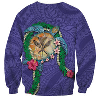 Hawaii Pikake and Maile Lei Sweatshirt Honu Polynesian Pattern Purple Color