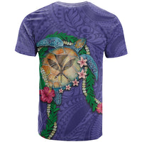 Hawaii Pikake and Maile Lei T Shirt Honu Polynesian Pattern Purple Color