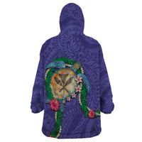 Hawaii Pikake and Maile Lei Wearable Blanket Hoodie Honu Polynesian Pattern Purple Color