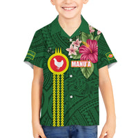 Manu'a Cession Day 120th Anniversary Kid Hawaiian Shirt Polynesian Pattern and Hibiscus Flower