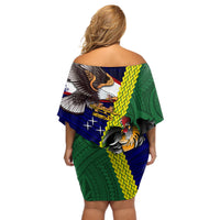 Manu'a Island and American Samoa Off Shoulder Short Dress Rooster and Eagle Mascot