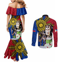 Philippines Lapu-Lapu Couples Matching Mermaid Dress and Long Sleeve Button Shirt Filipino Sun Tattoo With Yakan Pattern LT03 - Polynesian Pride
