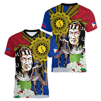 Philippines Lapu-Lapu Women V-Neck T-Shirt Filipino Sun Tattoo With Yakan Pattern