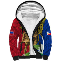 Philippines Lapu Lapu King Jasmine Flowers Sherpa Hoodie Filipino Sun Tattoo LT03 Unisex Red - Polynesian Pride