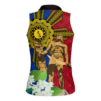 Philippines Lapu Lapu King Jasmine Flowers Women Sleeveless Polo Shirt Filipino Sun Tattoo