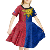 Philippines Sun Batok Tattoo Kid Short Sleeve Dress Polynesian and Yakan Pattern