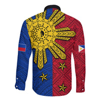 Philippines Sun Batok Tattoo Long Sleeve Button Shirt Polynesian and Yakan Pattern