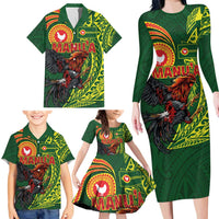 Proud of Manu'a Islands Family Matching Long Sleeve Bodycon Dress and Hawaiian Shirt Rooster and Polynesian Art Wing Style