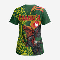 Proud of Manu'a Islands Scrub Top Rooster and Polynesian Art Wing Style - Polynesian Pride