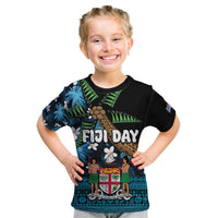Fiji Day Kid T Shirt Palm Tree With Plumeria Tapa Tribal Pattern LT03 Blue - Polynesian Pride