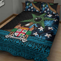 Fiji Day Quilt Bed Set Palm Tree With Plumeria Tapa Tribal Pattern