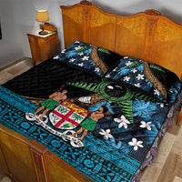 Fiji Day Quilt Bed Set Palm Tree With Plumeria Tapa Tribal Pattern