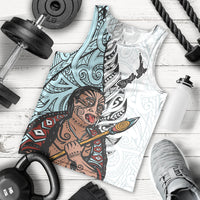 Maori Warrior Men Tank Top Silver Fern New Zealand Map With Kowhaiwhai Pattern LT03 Blue - Polynesian Pride