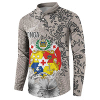 Tonga Culture Button Sweatshirt Ngatu Pattern and Blooming Hibiscus