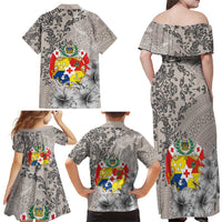 Tonga Culture Family Matching Off Shoulder Maxi Dress and Hawaiian Shirt Ngatu Pattern and Blooming Hibiscus