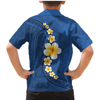 Polynesian Hibiscus and Plumeria with Tapa Pattern Family Matching Mermaid Dress and Hawaiian Shirt Blue Color LT03 - Polynesian Pride
