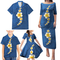 Polynesian Hibiscus and Plumeria with Tapa Pattern Family Matching Puletasi and Hawaiian Shirt Blue Color LT03 - Polynesian Pride