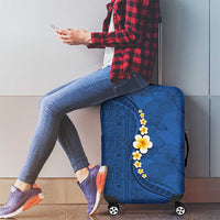 Polynesian Hibiscus and Plumeria with Tapa Pattern Luggage Cover Blue Color