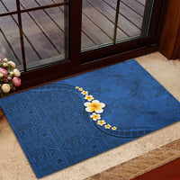 Polynesian Hibiscus and Plumeria with Tapa Pattern Rubber Doormat Blue Color LT03 - Polynesian Pride