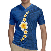Polynesian Hibiscus and Plumeria with Tapa Pattern Rugby Jersey Blue Color