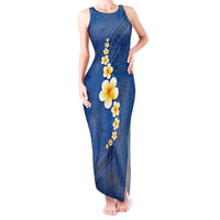 Polynesian Hibiscus and Plumeria with Tapa Pattern Tank Maxi Dress Blue Color