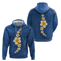 Polynesian Hibiscus and Plumeria with Tapa Pattern Zip Hoodie Blue Color