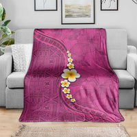 Polynesian Hibiscus and Plumeria with Tapa Pattern Blanket Pink Color