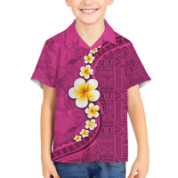 Polynesian Hibiscus and Plumeria with Tapa Pattern Family Matching Off Shoulder Short Dress and Hawaiian Shirt Pink Color LT03 Son's Shirt Pink - Polynesian Pride