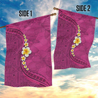 Polynesian Hibiscus and Plumeria with Tapa Pattern Garden Flag Pink Color