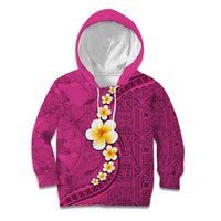 Polynesian Hibiscus and Plumeria with Tapa Pattern Kid Hoodie Pink Color