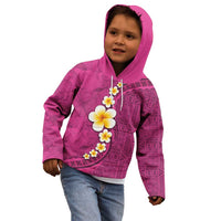 Polynesian Hibiscus and Plumeria with Tapa Pattern Kid Hoodie Pink Color