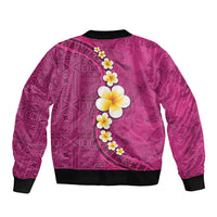 Polynesian Hibiscus and Plumeria with Tapa Pattern Sleeve Zip Bomber Jacket Pink Color