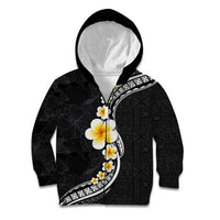 Pacific Hibiscus and Plumeria with Tapa Pattern Kid Hoodie Black Color